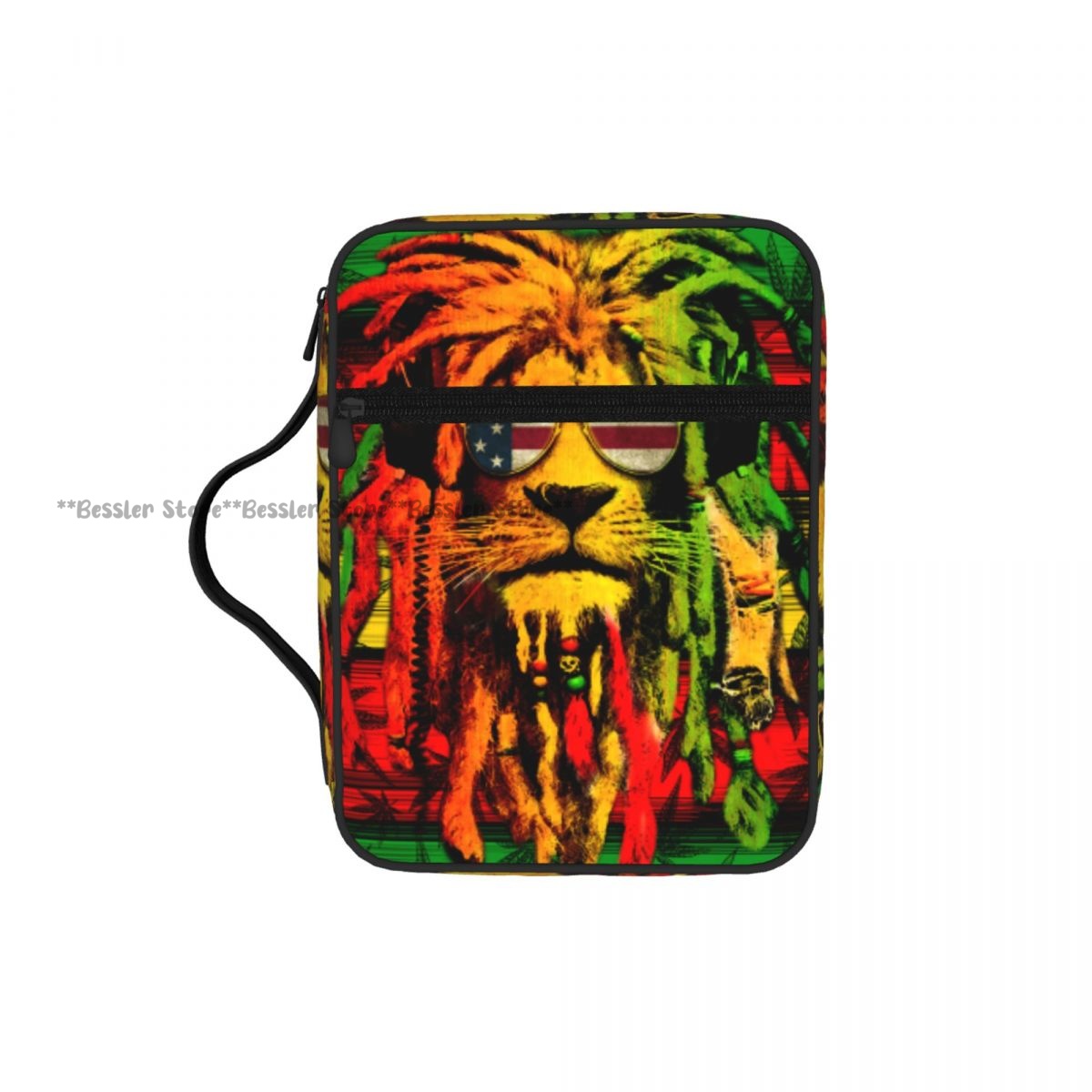 Books - 聖書カバー付きブックケース教会バッグジャマイカライオン聖書保護バッグハンドル付きジッパーポケットタブレットハンドバッグ