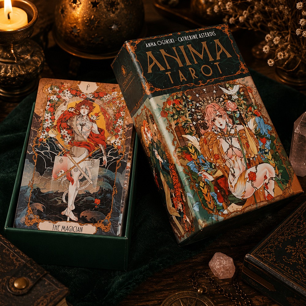Tarot Deck With Guidebook - 豪華なアニメ風イラストが施されたダブルエンボス加工のアールヌーボー風タロットカード78枚セット（12×7cm）、アニマタロットデッキ（リジッドボックス入り）