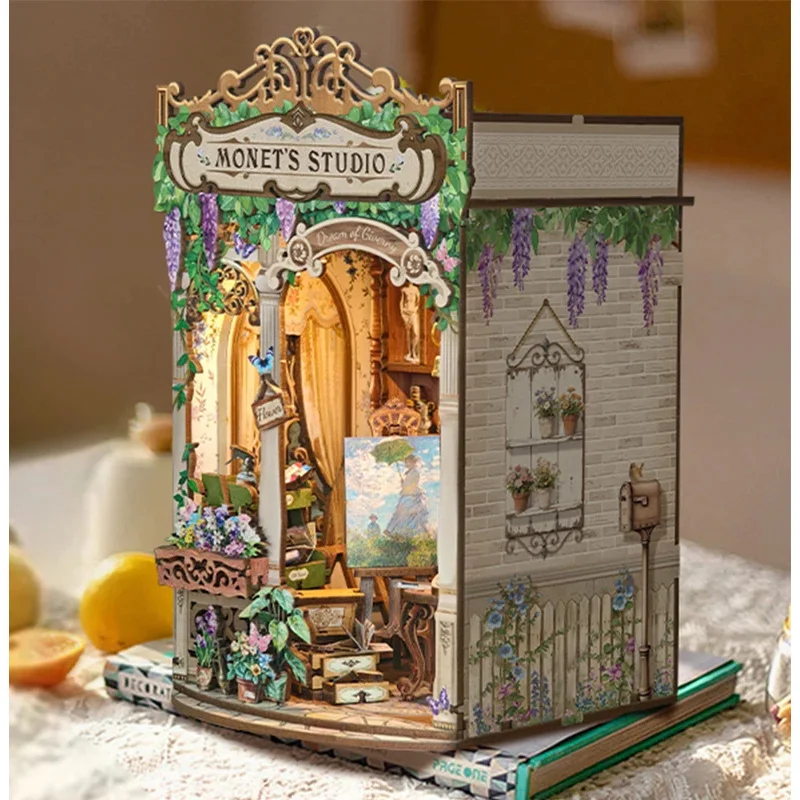 木製モネのスタジオブックヌック棚インサートDIYモデルキット - Diy Wooden Book Nook Kit Shelf Insert のレビューと価格