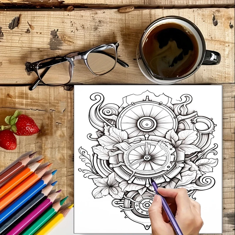 塗り絵ブック スチームパンクフラワー 大人向け塗り絵ブック、 - Adult Coloring Book Stress Relief のレビューと価格